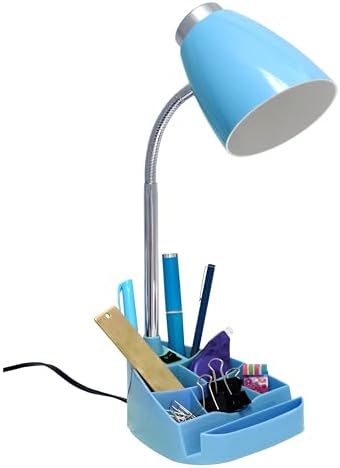 Simple Designs LD1067-BLU Compartmental Desk Lamp with iPhone/iPad/Tablet Stand, Bendable Gooseneck, for Office, Living Room, Nightstand, Library, Entryway, Blue