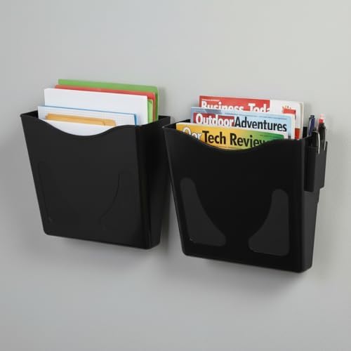 Azar Displays 250088-BLK-2PK Single Vertical Pocket Wall Mount Acrylic File Holder, Letter Size, Black (2-Pack)