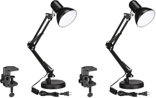 TORCHSTAR Metal Desk Lamp, Adjustable Swing Arm, E26, Black (Pack of 2)