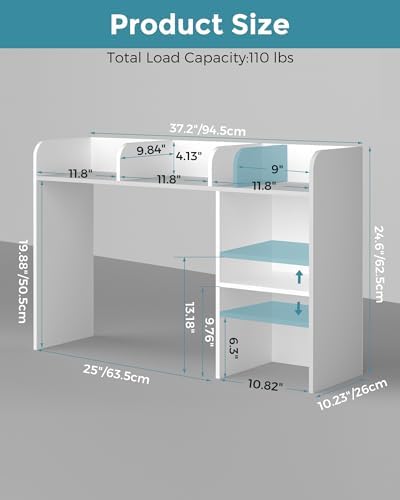 LAND·VOI Desktop Bookshelf, Countertop Storage Hutch with 5 Shelves for Computer Desk, Desk Organizer for Home Office Dorm, Dressing Tabletop, Bar Countertop, White EDS01W
