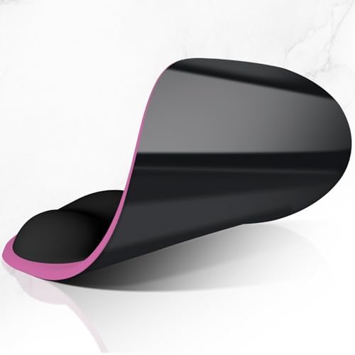 ITNRSIIET Ergonomic Mouse Pad, Cushioned Gel Wrist Rest, Non-Slip Base, Smooth Surface, Cute Multi-Color, 9.5 x 8.2 in, Black-Pink Contrast