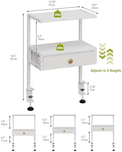 VENNQD Clamp On Desk Shelf, 2-Tier Desktop Organizer, Wood Desktop Supplies Tabletop Book Storage Rack with Adjustable Shelves for Table Working and Gaming Accessories, White