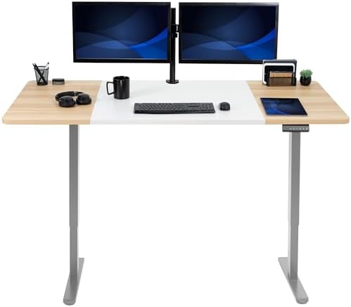 VIVO White/Light Wood 71 x 30 in Standing Desk, DESK-KIT-E2G7WC