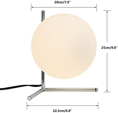 BOKT Modern Globe Table Lamp Chrome Simple Desk Lamp Bedside Nightstand Small Lamp Nordic Creative Design White Glass Ball Reading Lights for Study Living Room Bedroom Children Room Cabinet Farmhouse