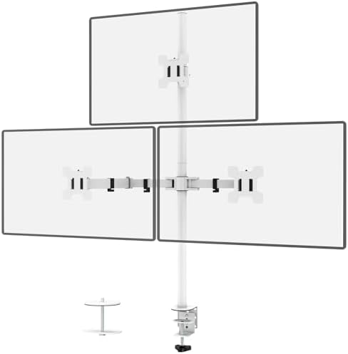 WALI Tall Triple Monitor Stand, Fully Adjustable Three Monitor Desk Mount Fits 3 Screens up to 27 inch, 22 lbs. Weight Capacity per Arm (M003-W), White