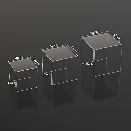 Sezanrpt Square Acrylic Shelf Risers 3pcs, Acrylic Dessert Table Display Set, Clear Acrylic Showcase Collectibles Display Shelf for Funko Pop, Cupcake, Toys, Watches, Table Decorations - 4''x5''x6''