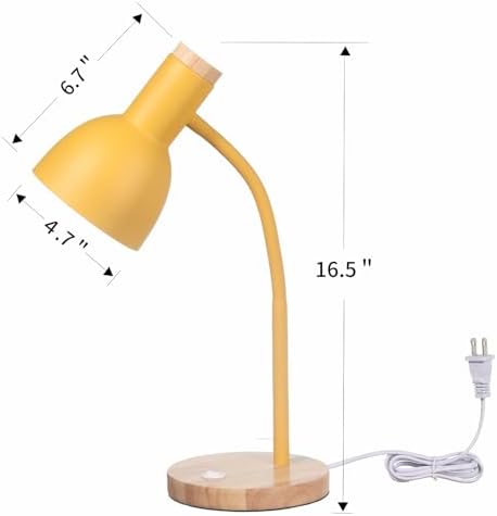 Adjustable Wooden Desk Lamp,Metal Shade Flexible Neck Table Lamp