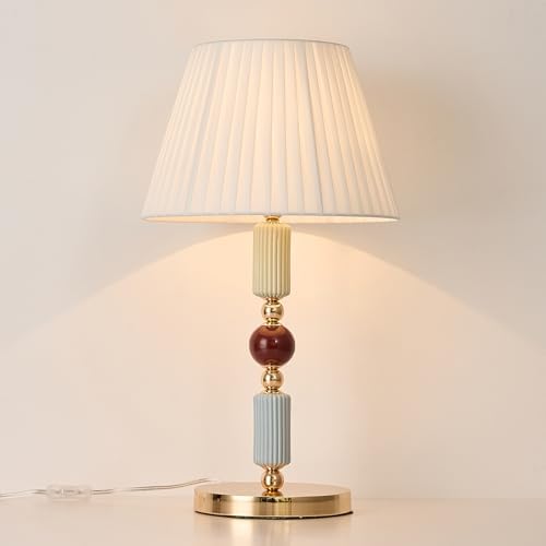 White Fabric Shade Table Lamp Modern Metal Desk Lamp with Plug Cord Switch for Bedroom Bedside