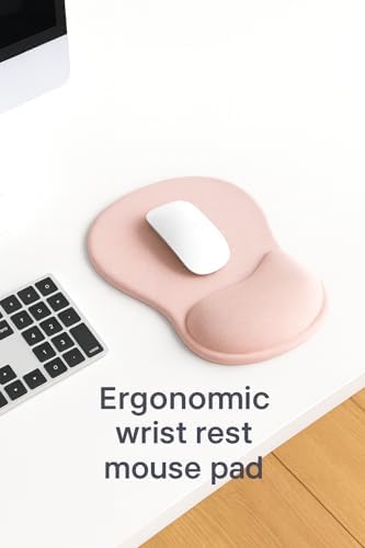 RAPIQUE Ergonomic Mouse Pad with Wrist Support, Memory Foam, Non-Slip Rubber Base, Comfortable Mousepad for Office & Gaming, Pink
