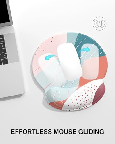 Auhoahsil Ergonomic Mouse Pad with Wrist Rest, Comfortable Silicone Non-Slip Computer Pain Relief Gel Mouse Mat with Wrist Support for Gaming, Work, Office, Women & Men, Cute Pattern, Morandi