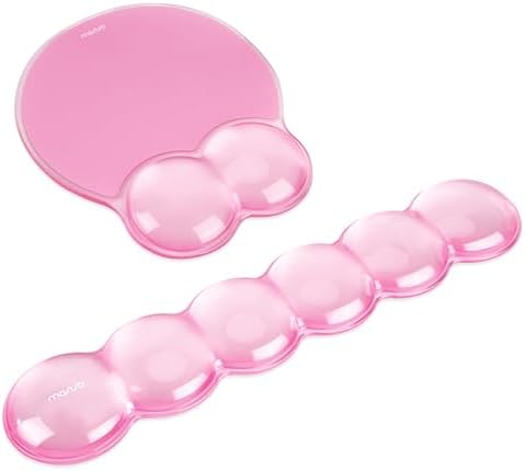 MOSISO Ergonomic Transparent Cooling Gel Wrist Rest&Mouse Pad Set, Pink
