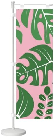 Green and Pink Palm Leaf Deluxe Desk Flag Set, 12 x 4 Inch Miniature Table Flag with 14" Pole & Stand Base
