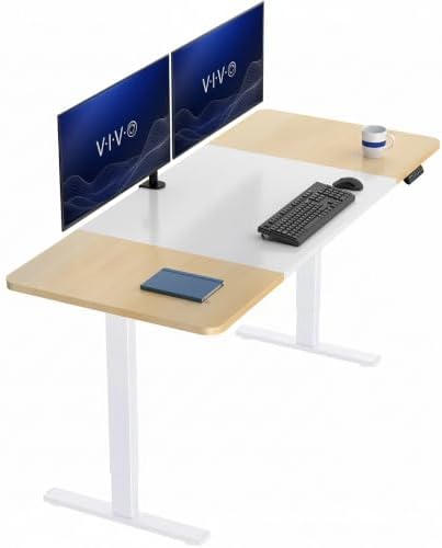 VIVO White/Light Wood 71 x 30 in Standing Desk, DESK-KIT-1W7WC