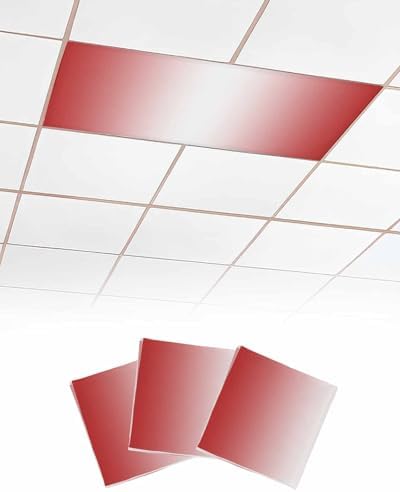 Red Magnetic Fluorescent Light Covers for Ceiling Lights 2 x 4 Feet,Minimalist White Stripes Contemporary Striped Office Classroom Kitchen Drop Ceiling Light Covers Lighting Filters Shade 3 Packs