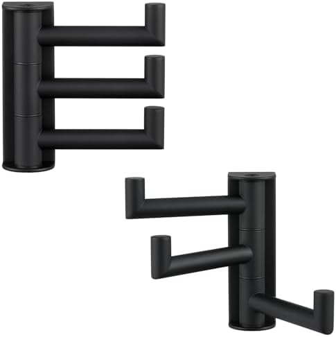 Suyar Bathroom Towel Hook Matte Black, Swivel Coat Robe Holder with 3 Arms