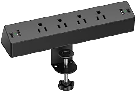 Desk Clamp Power Strip, 4 AC Outlets 4 USB Ports, Fit 1.7in Tabletop Edge