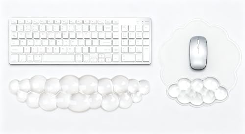 Mouse Pad with Wrist Rest, Soft Cloud Gel Keyboard Mouse Pad Set with Hand Wrist Support, Cute Non Slip Office Desk Accessories for Comfort/Pain Relief/Computer/Laptop (2Pc Clear Cloud)