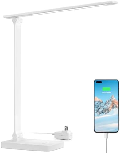 Lepro LED Desk Lamp with USB Charging Port for Dorm Room, 700LM 9.5W, White