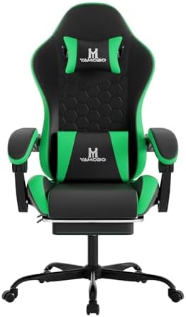 Gaming Chair, Computer Office Chair with Footrest, Adjustable Height & Backrest Gaming Chairs with Swivel for Adults, High Back PU Leather Ergonomic Chair with Lumbar Support, Blackgreen