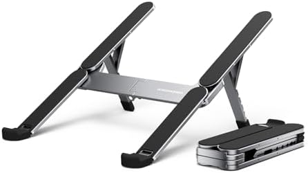ICE COOREL Portable Laptop Stand, Foldable Laptop Riser for Desk, 6-Level Adjustable Ergonomic Computer Stand, Premium Aluminum Alloy Notebook Holder Compatible with 10-17 Inch Laptops & Tablets