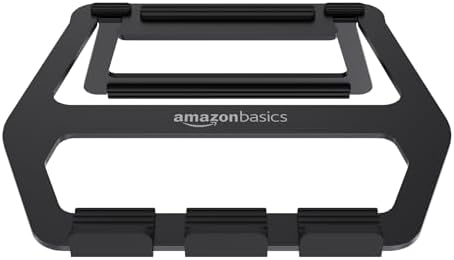 Amazon Basics Aluminum Portable Foldable Laptop Stand with Ventilated Cooling, Anti-Slip Design, Travel-Friendly, for Laptops up to 13", Black