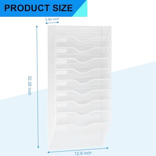 10 Pockets Hanging Wall File Organizer Mail Holder, Wall Mounted Paper Document Folder Holder, Clipboard Storage Organization Magazine Rack, White
