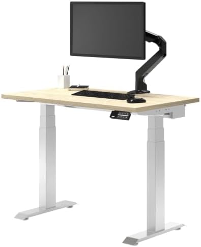 Desky Dual Mini Sit Stand Desk Classic Oak 40" Grommets White
