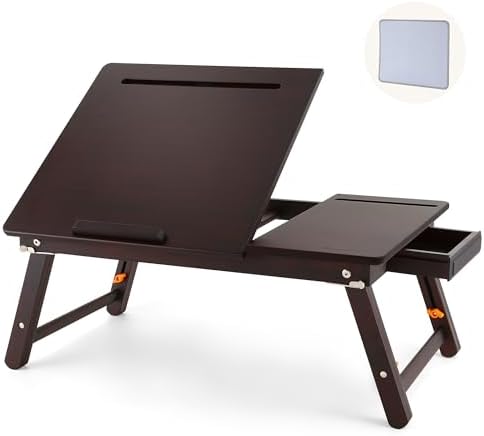 Nnewvante Laptop Desk, Height & Angle Adjustable Lap Desk, Black Walnut