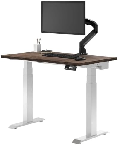 Desky Dual Mini Sit Stand Desk Natural Walnut 40" Grommets White