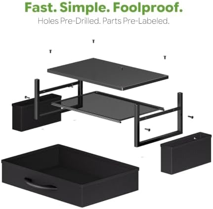 Ekisemio Desk Organizer and Accessories, 2-Tier Computer Monitor Stand Riser with Drawer & 2 Pen Holders - Multi-Functional Desk Organizer for Laptop, Printer & Home Office Supplies, Black