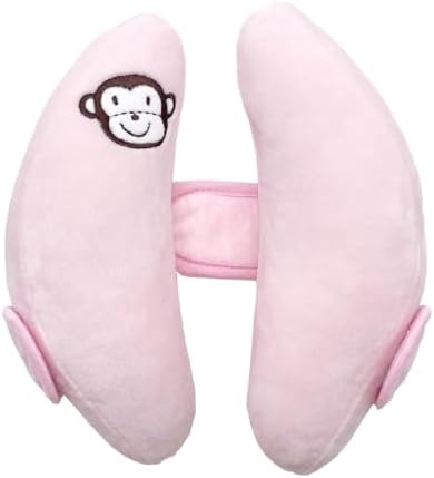 Adjustable Head Neck Pillow for Infant Car Seat, Portable Baby Travel Pillow for Stroller, Banana Shape Headrest Support Pillow, Comfortble Toddler Neck Pillow for Pushchair,Swing, Light Pink