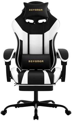 Ergonomic Gaming Chair,A Versatile 3-in-1 Video Game Chair for Work, Study, and Gaming,Features an Adjustable Backrest, Footrest, and Linked Armrests Office Chair for Adults,Blackwhite