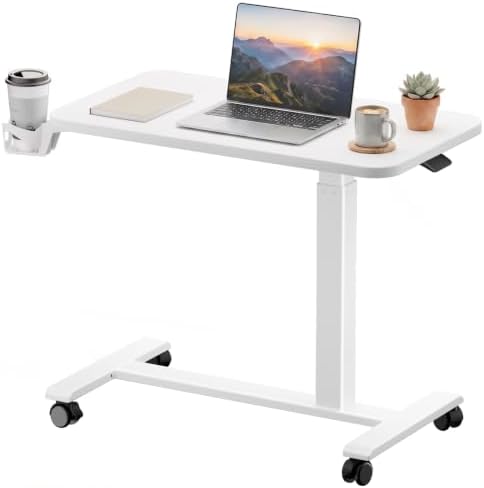 GTPLAYER Mobile Rolling Desk, Adjustable Height Laptop Table, 32 Inch White