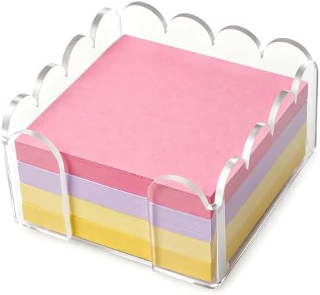 Scalloped Acrylic Sticky Note Holder, 3×3 Inch Clear Sticky Note Dispenser, Thick Wave‑Design Notepad Holder, Anti‑Slip Desk Organizer for Office Home Dorm Classroom