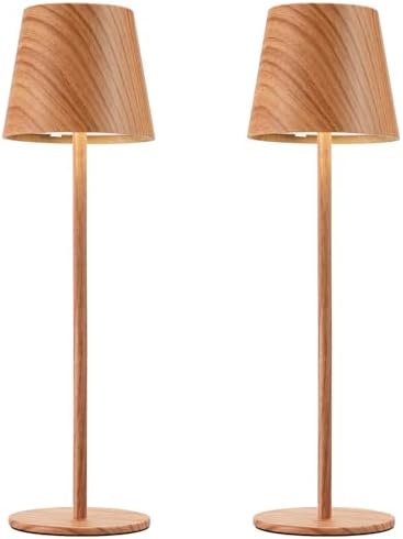 Kakanuo Wood Grain Cordless Table Lamp Rechargeable - 2 Pack 5000mAH Battery Operated Lamp for Counter, 3 Color Stepless Dimming Wireless Lamp for Dining Kitchen, Outdoor Patio, Touch Control