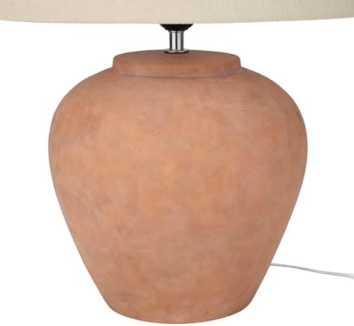 Nourison Home 20" Rustic Terracotta Ceramic Table Lamp with Fabric Shade, Bedside Nightstand Lamp for Bedroom, Living Room, Entryway