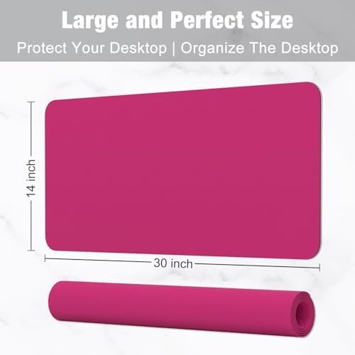 Hsurbtra Desk Pad, 30" x 14" PU Leather Desk Mat, XL Extended Mouse Pad, Waterproof Desktop Blotter Protector, Non-Slip Ultra Thin Large Laptop Keyboard Writing Mat for Office Home, Bright Rose