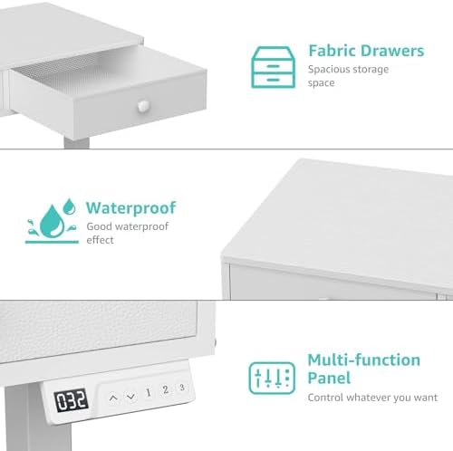 KLUVIS Small Electric Standing Desk with Drawers, 32 Inch, White