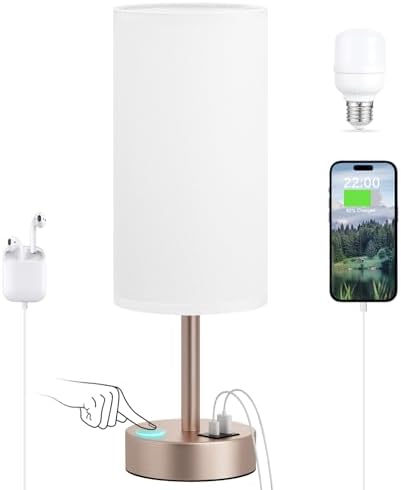 Dicoool Bedside Table Lamp for Bedroom - 3-Way Dimmable Touch Lamp, USB A+C