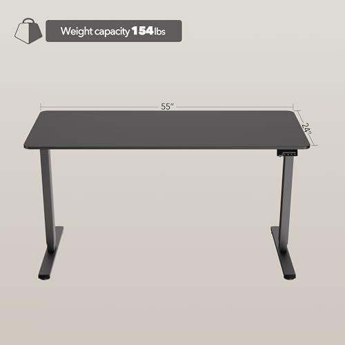 LongKe Electric Standing Desk Adjustable Height, 55x24 Inches Sit Stand up Desktop for Home Office, Ergonomic Rising Computer Table with Memory Preset, Black