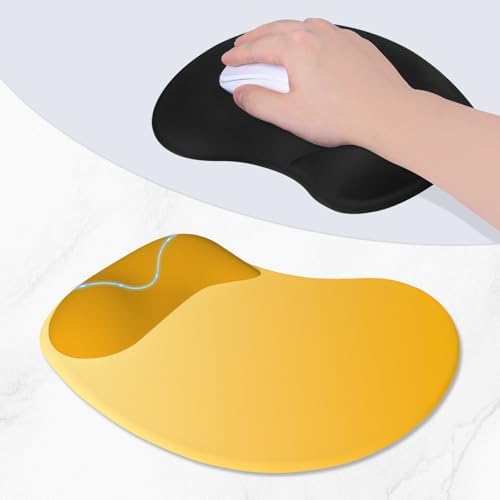 ITNRSIIET Ergonomic Mouse Pad, Cushioned Gel Wrist Rest, Non-Slip Base, Smooth Surface, Cute Multi-Color, 9.5 x 8.2 in, Yellow