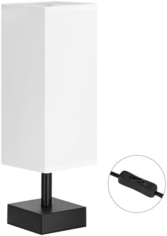 aooshine Small Bedside Table Lamp for Bedroom - Square White Fabric Shade