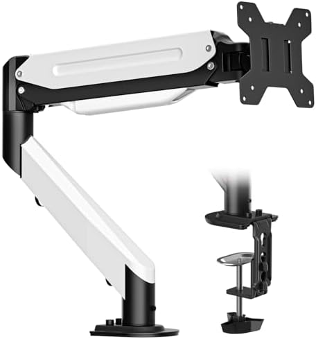 Suptek Monitor Mount Gas Spring Monitor Arm Desk Mount Fully Adjustable Fits 17 20 22 23 24 26 27 32 35 inch Monitors Weight Capacity up to 24.25 lbs (Black+White, 17"-35")
