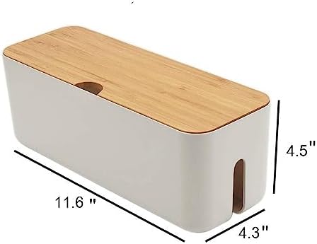 Cable Management Box with Bamboo Lid, Power Strip Organizer, White 2PCS