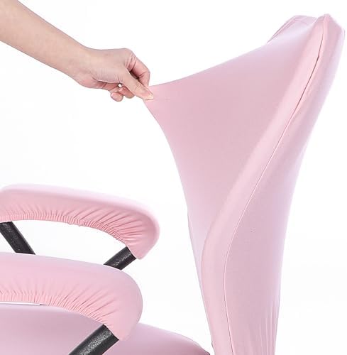 4 PCS Office Chair Covers Set Pink Computer Desk Chair Covers Universal Stretchable Protective Office Chairs Seat Cover with Armrest Cover Slipcovers Pads Cushion Backrest for Rotating (Medium Pink)