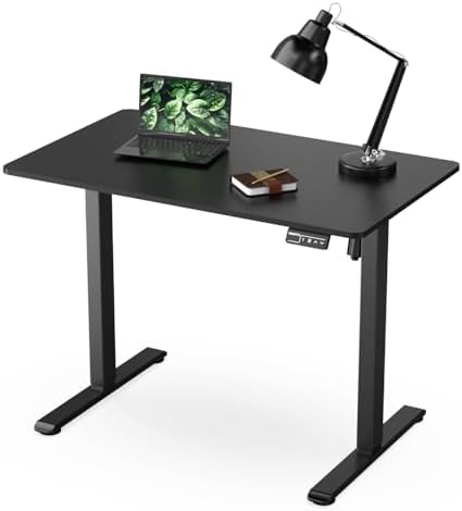 Mount-It! Electric Standing Desk Adjustable Height 40x24 – Compact Sit Stand Desk with Memory Presets, Home Office Workstation, Ergonomic Small Computer Table, Black Frame and Black Top