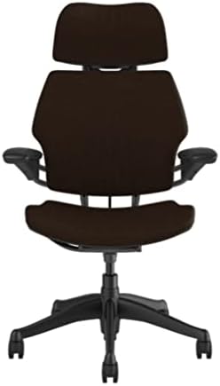 Humanscale Freedom Office Chair with Headrest - Ergonomic Work Chair with Standard Height Adjustable Duron Arms - Wheels for Carpet - Graphite Frame with Dark Brown Corde 4 Fabric