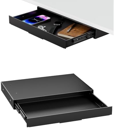 PUTORSEN Under Desk Storage Drawer 14.8" Wide - Smooth Slide Out Organizer for Standing Desk & Home Office, Max Load 17.6 lbs, Quiet Glide, Black