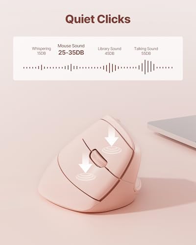 Ergonomic Mouse, USB+Bluetooth Dual Connection, Wireless Vertical Mouse for Reducing Wrist Pain, 1000/1600/2400 DPI, Ergo Mouse with Quiet Click for Windows Mac OS PC Computer Laptop, Pink