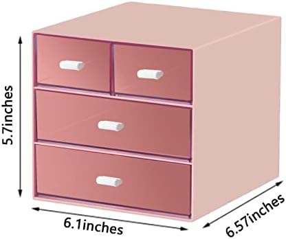 Desk Organizer with Drawer, Office Organizer with 4 Drawers, Desk Storage Box for, Desktop, Dressing table, Office, School, Home, Plastic Box and 4 Acrylic Drawers(Pink)
